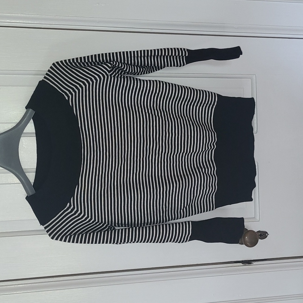 Willi Smith Black and White Striped Crew Neck Sweater, Size Small